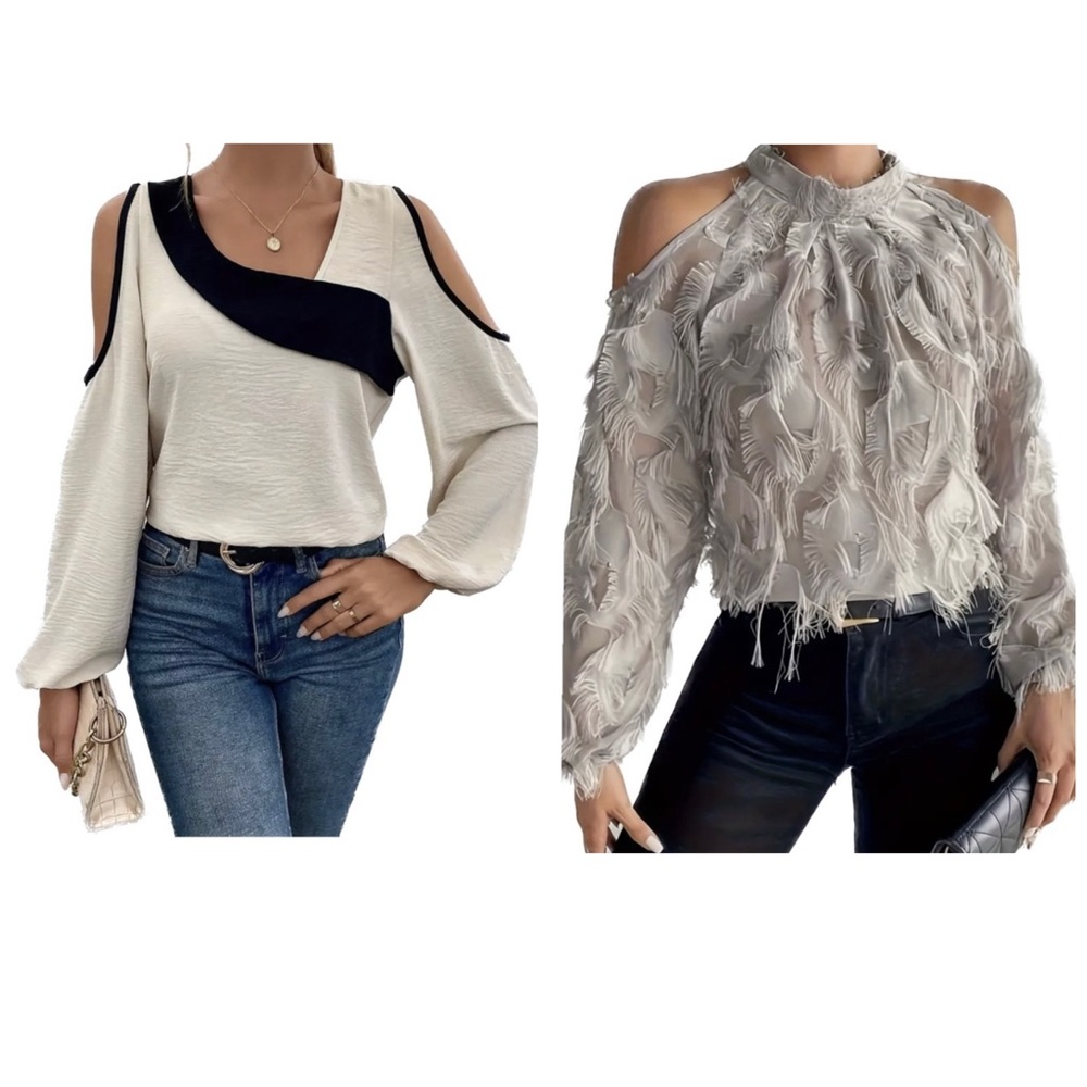 🔥Bundle🔥Stylish Women's Cold Shoulder Blouses - Black and Cream